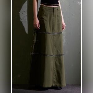 Hot Topic Social Collision Zip Off Maxi Skirt Olive Green Plus Size
